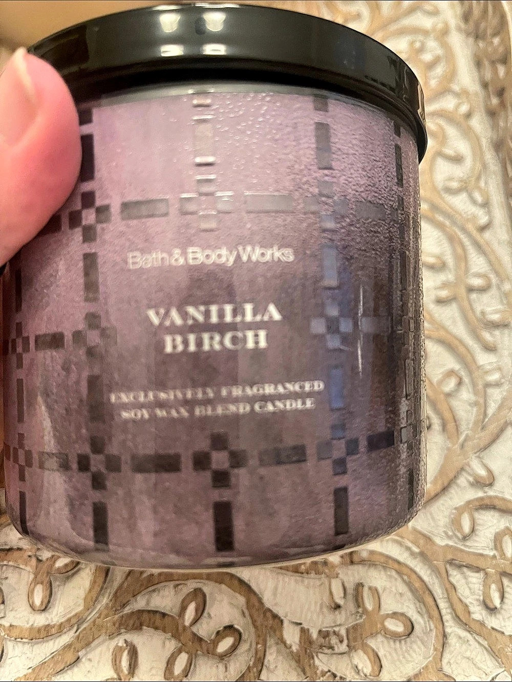 Bath & Body Works Vanilla Birch 3-Wick Candle Purple & Black